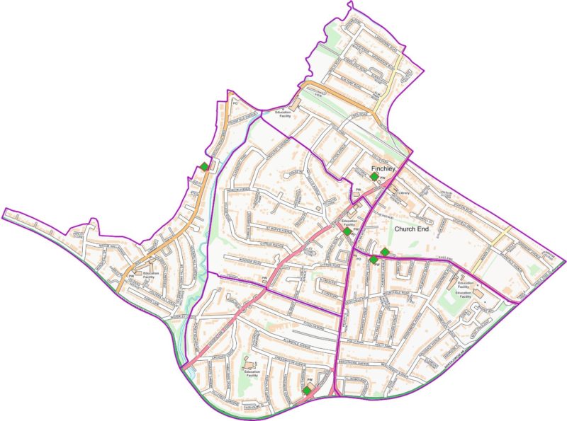 Map of Finchley Church End ward